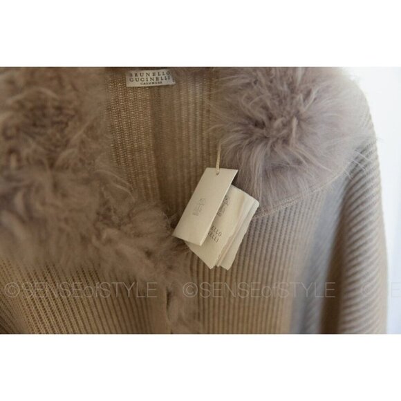 Brunello Cucinelli Women's Cashmere Poncho Cardigan Sweater Fur Brown size M - Picture 4 of 11